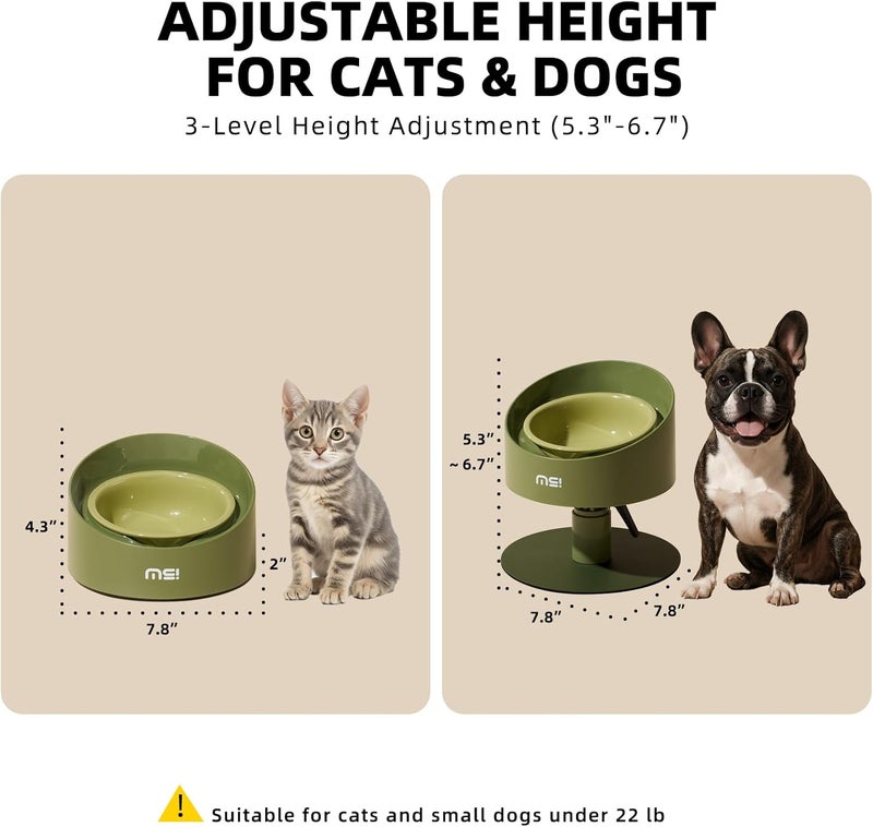 MS!MAKE SURE Adjustable Raised Cat Bowls, Ceramic Elevated Cat Bowls, Pet Bowl with Anti - Slip Rubber Pad, Leak - Proof, Lead & Cadmium Free, Whisker - Friendly, for All Life Stages of Age Green - Image 2